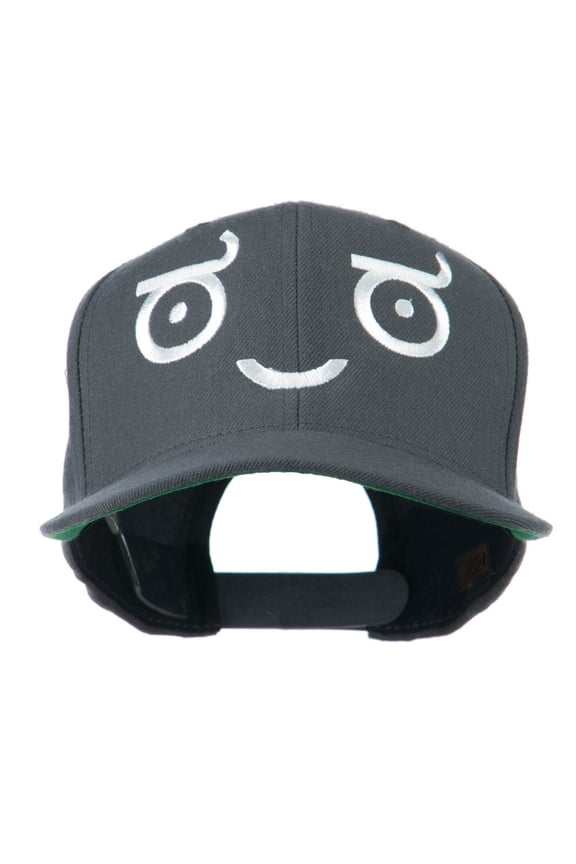 Smile Face Emoticon Embroidered Snapback Cap - Grey OSFM