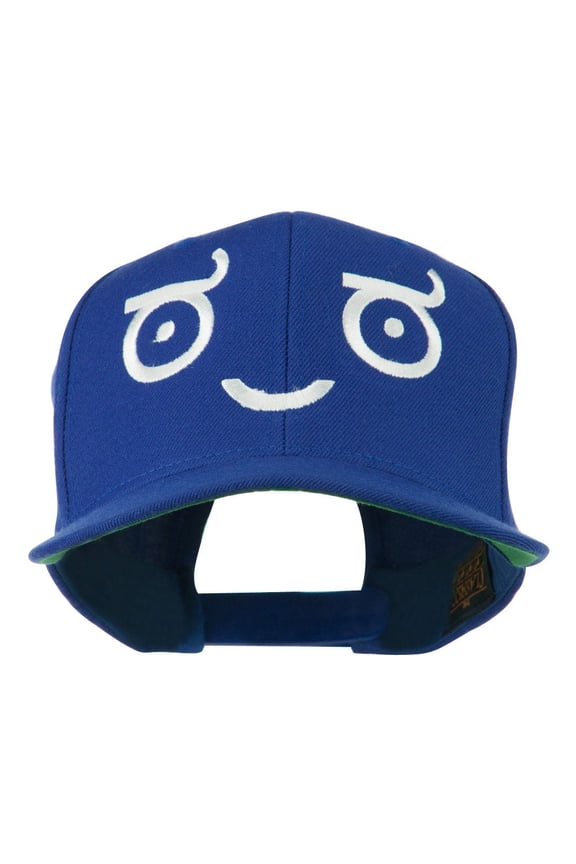 Smile Face Emoticon Embroidered Snapback Cap - Royal OSFM