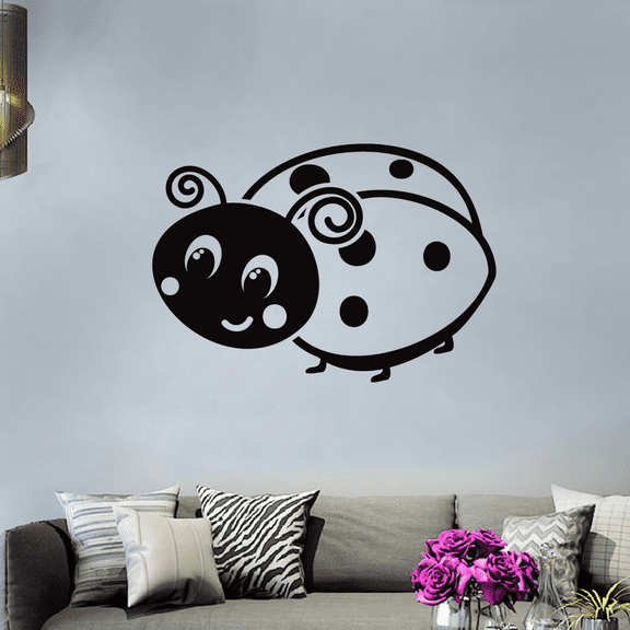 Smile Face Ladybug Ladybugs Lady Bug Bugs Cute Animal Insect Vinyl Design Wall Sticker Art Decal Boy Girl Kid Room Bedroom Nursery Kinder Playroom Home Decor Stickers Decoration Size (8x10 inch)