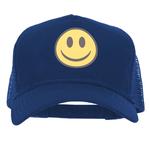 Smile Face Logo Heat Transfer Solid Cotton Twill 5 Panel Mesh Cap - Royal OSFM