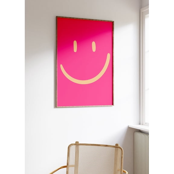 Smile Face Magenta Retro Hot Pink Wall Art Dorm Room Wall Art Pop Art Y2K print Smile Face Aesthetic Gen Z Wall Art