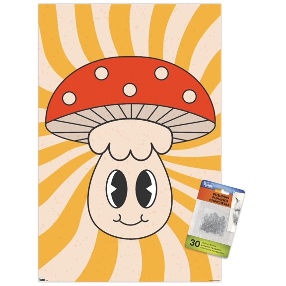 Smile Face - Mushroom Wall Poster with Push Pins, 14.725" x 22.375"