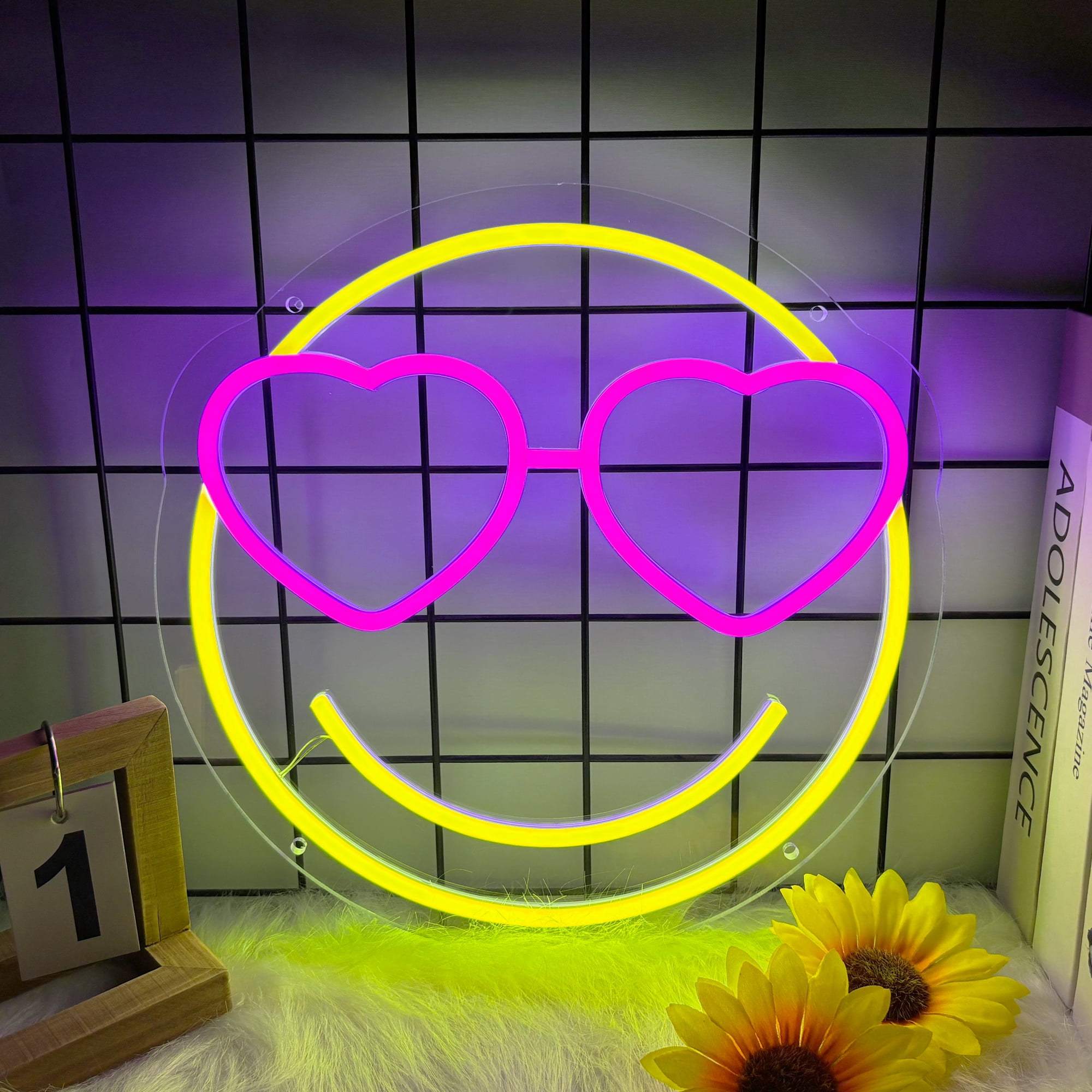 Smile Face Neon Sign, Funny Smile Face Led Neon Signs for Wall Decor, Dimmable Neon Light for Bedroom, Game Room, Kids Room, Bar Decoration, USB Light Up Signs for Wedding Birthday Party
