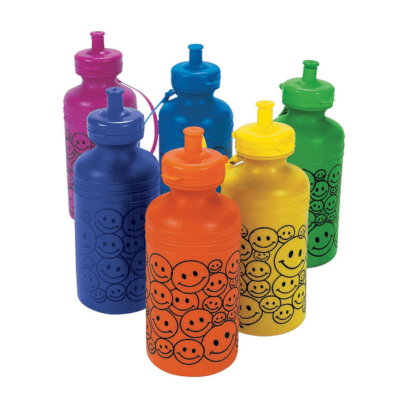 Smile Face Neon Water Bottles - Party Supplies - 12 Pieces