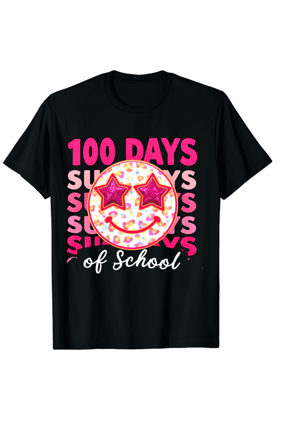 Smile Face Pink Groovy Happy 100 Days School Men Women Short Sleeve Graphic T-Shirt, 100Th Day School