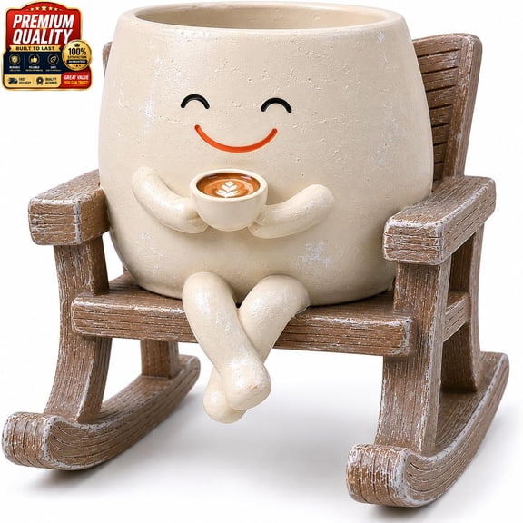 Smile Face Rocking Chair Planter Pot for Indoor Outdoor Plants, Unique Sit Rocking Chair Succulent Flower Pots, Cute Head Planters with Drainage Hole - Gift IdeaI for Mother and Grandma