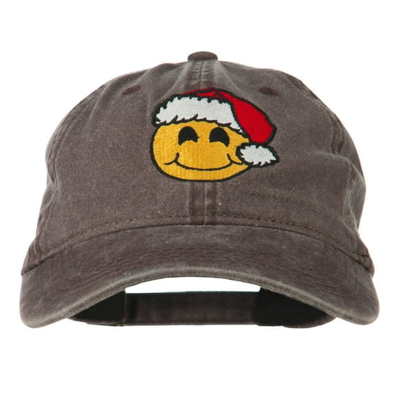 Smile Face Santa Embroidered Washed Cap - Brown OSFM