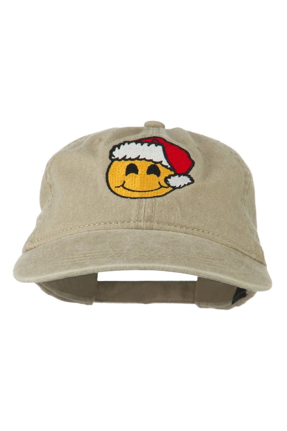 Smile Face Santa Embroidered Washed Cap - Khaki OSFM