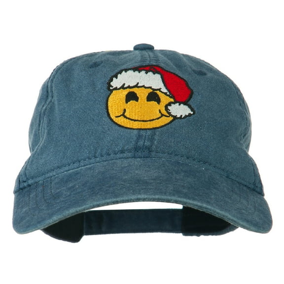 Smile Face Santa Embroidered Washed Cap - Navy OSFM