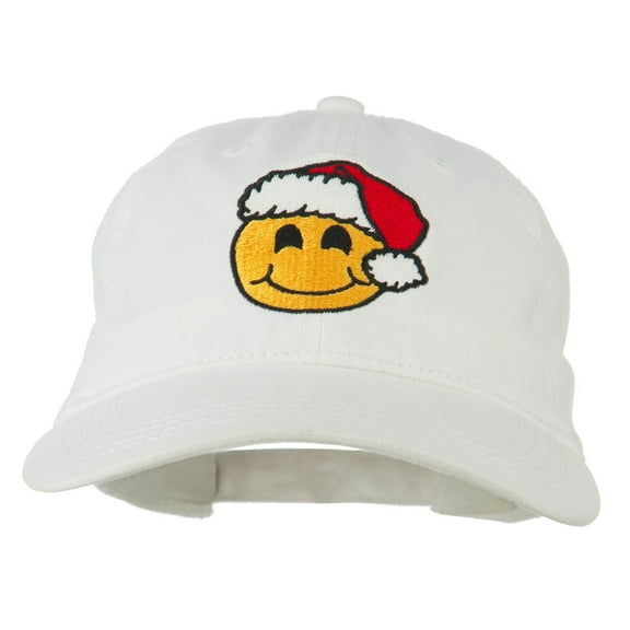 Smile Face Santa Embroidered Washed Cap - White OSFM