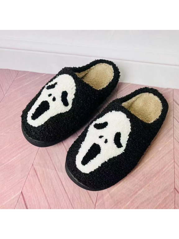 Smile Face Slippers for Women and Men, Retro Comfy Warm Soft Fuzzy Plush Slip-On House Shoes Funny Cute Happy Smile Home Fluffy Slipper for Indoor & Outdoor Slippers