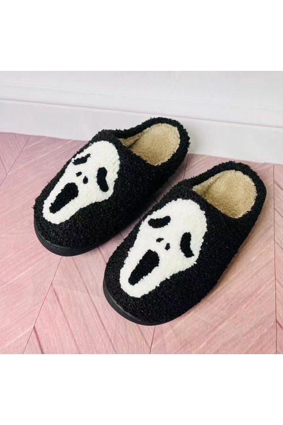 Smile Face Slippers for Women and Men, Retro Comfy Warm Soft Fuzzy Plush Slip-On House Shoes Funny Cute Happy Smile Home Fluffy Slipper for Indoor & Outdoor Slippers