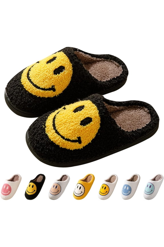 Smile Face Slippers for Women and Men, Retro Comfy Warm Soft Fuzzy Plush Slip-On House Shoes Funny Cute Happy Smile Home Fluffy Slipper for Indoor & Outdoor Slippers
