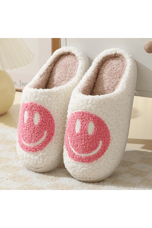 Slippers for Women, Soft Plush Smile Slippers Retro Preppy Slippers with Smile Face Happy Face Slippers Slip-on Cozy Indoor Outdoor Slippers Indoor Outdoor Comfy Shoes