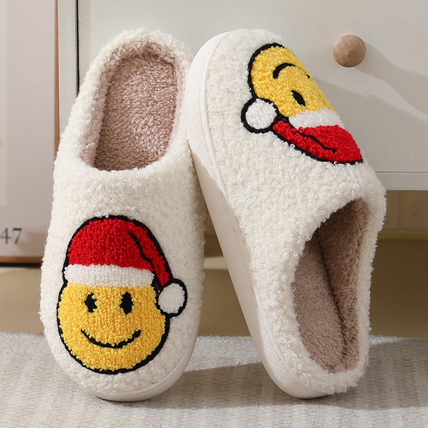 Smile Face Slippers for Women Men, Anti-slip Soft Plush House Slippers ...