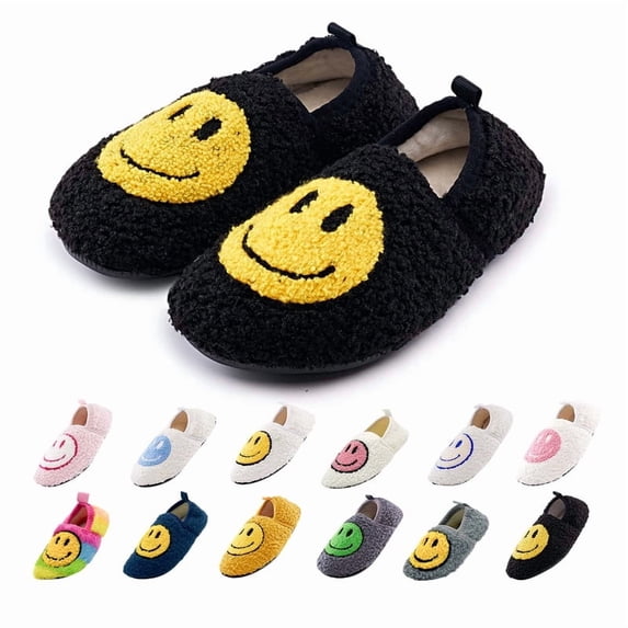 Smile Face Slippers for Women Men Winter Warm House Shoes Non-Slip TPR Soft Sole Slippers Home Socks Shoes