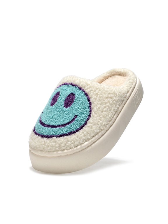 Smile Face Slippers for Women Thick-Soled Platform Fuzzy, Cute Fluffy House Slippers, Plush Memory Foam Slippers Cozy Trendy Slip-On Shoes