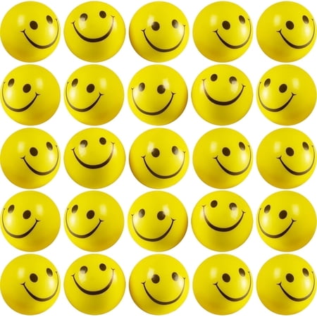 Smile Face Squeeze Balls (24 Pcs Bulk) for Kids and Adults, 2 Inch Mini Yellow Fun Happy Face Stress Anxiety Relief Balls, Hand Therapy Sensory Fidget Toy, Classrooms, Game Prize, Party Favor Gift