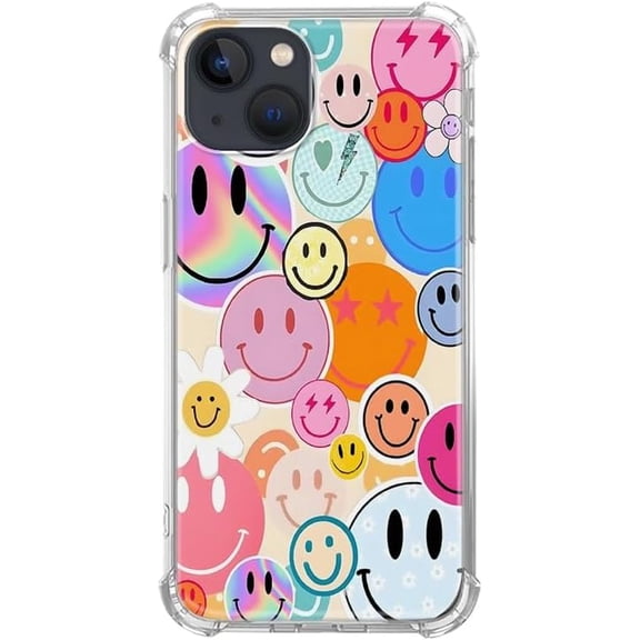 Smile Face Sticker Style Case for iPhone 15Plus/14Plus, Holographic Smile Face, Soft TPU Bumper Cover for iPhone 15Plus/14Plus