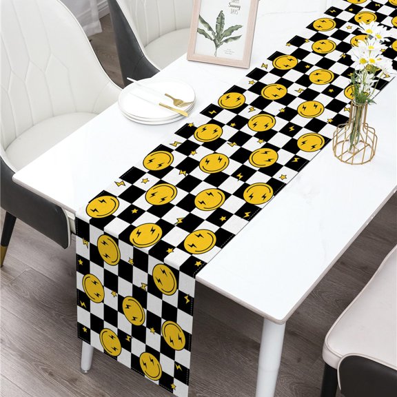 Smile Face Table Runner 13x72in Linen Dining Room Home Kitchen Decor