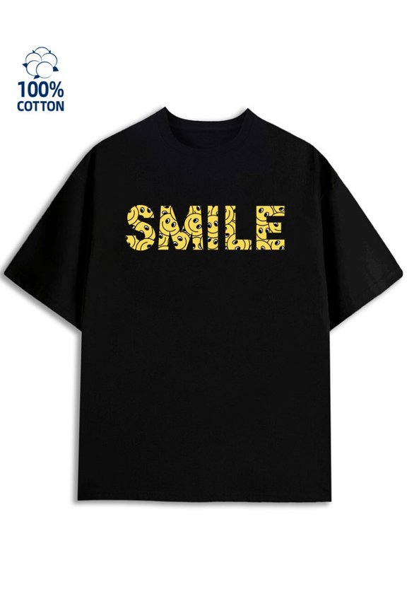Smile Face Tee men 180G 100% Cotton black Basic Unisex Shirt Cotton tshirts Unique Design Unisex Shirt Crewneck tshirts Vintage Unisex Shirt Graphic Tee tshirts Trendy Unisex Shirt Graphic tshirts