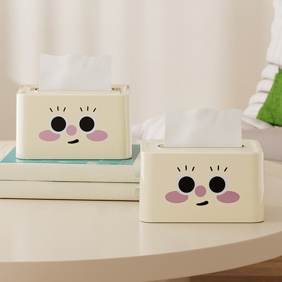 Smile Face Tissue Box Cute Tissue Holder with Spring Mechanism Rectangular Tissue Case Tissue Box Cover Napkin Dispenser for Bedroom Bathroom Car
