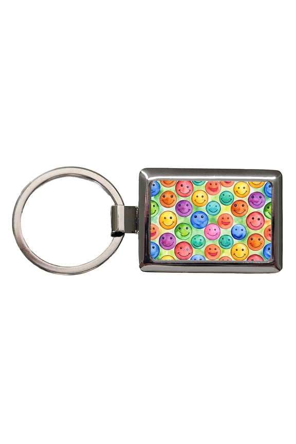 Smile Faces Watercolor Metal Rectangle Keychain
