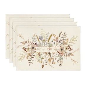 Smile Fall Flower Floral Placemats Set of 4, 12x18 Inch Seasonal Autumn Thanksgiving Seasonal Table Mat for Party Kitchen Dining Decoration