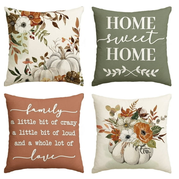 Sm:)e Fall for Jesus He Never Leaves Flowers Thanksgiving Throw Pillow Covers Set of 4, 18 x 18 Inch Seasonal Autumn Outdoor Cushion Case for Sofa Couch