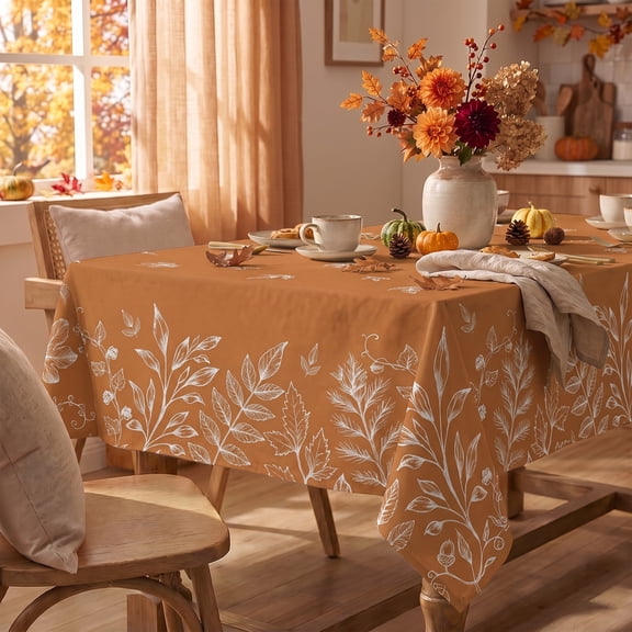 Sm:)e Fall Orange Tablecloth 52x70 Inch Thanksgiving Leaves Table Cover for Party Picnic Dinner Decor