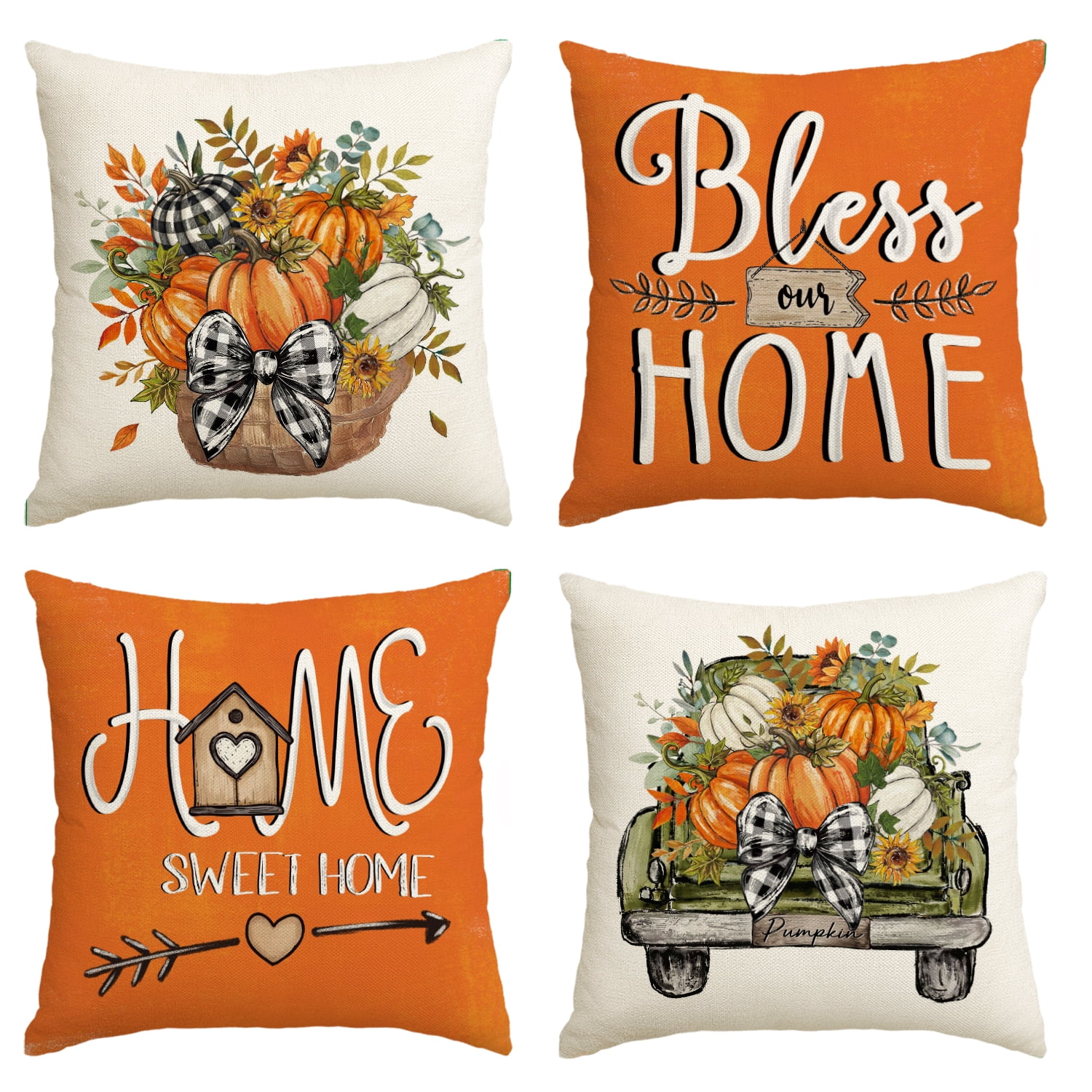 DecorX Fall Decorative Pillow Cases Set of 4, Autumn, Thanksgiving