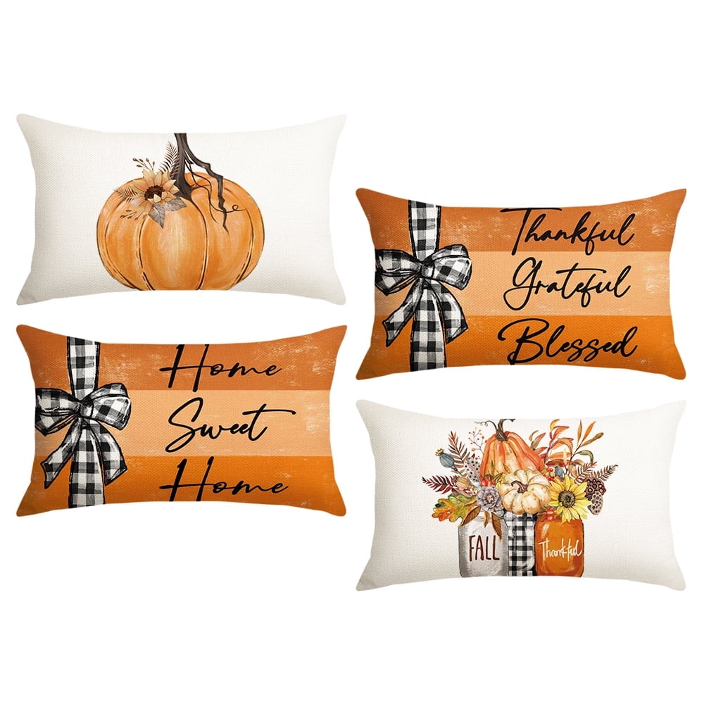 Smile Fall Pumpkin Home Sweet Home Throw Pillow Covers, 12 x 20 Inch