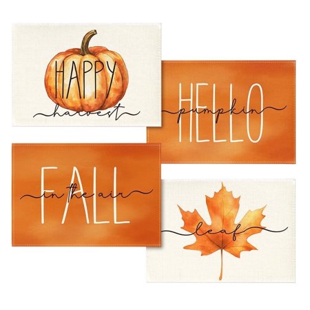 Smile Fall Pumpkin Maple Leaf Placemats 12 x 18 Set of 4 Thanksgiving Harvest Table Mat