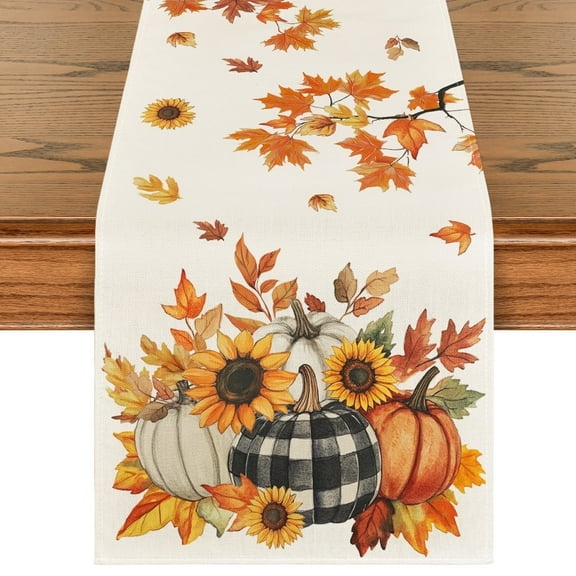 Smile Fall Pumpkins Sunflowers Maple Leaves Table Runner 13 x 120