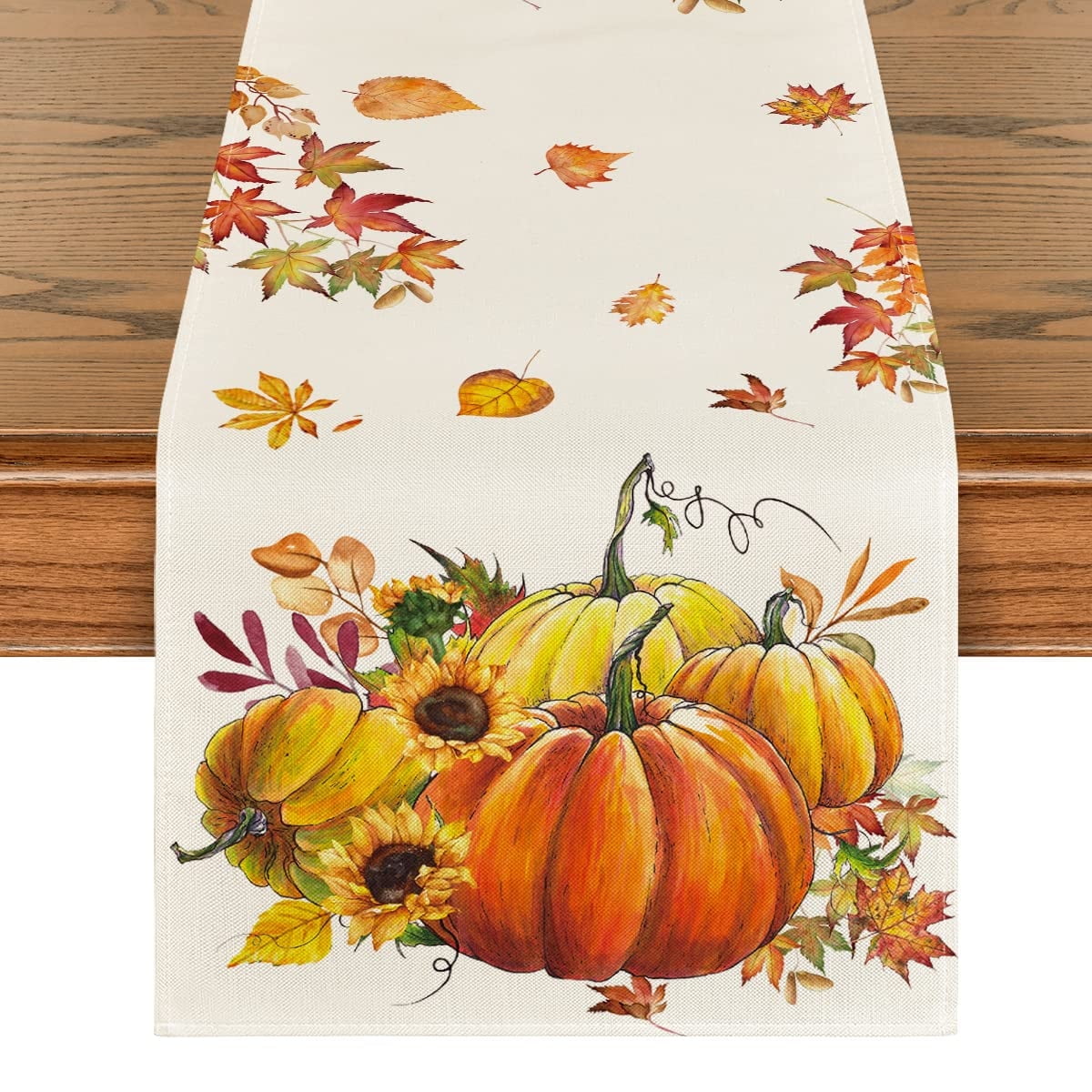 Smile Fall Pumpkins Sunflowers Maple Leaves Table Runner 13 x 72