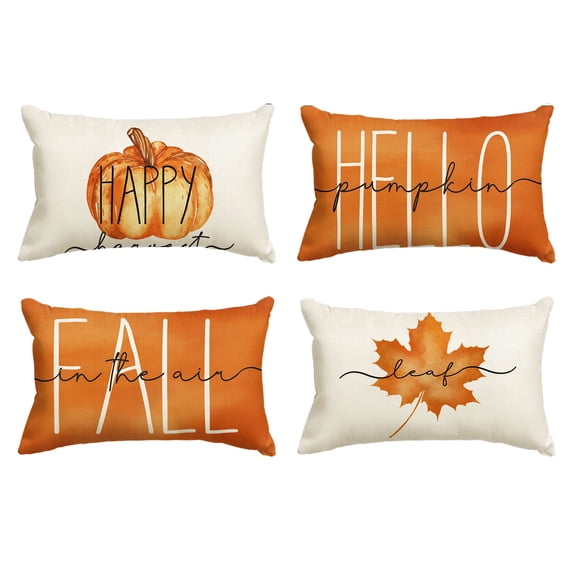 Sm:)e Fall Throw Pillow Covers 12 x 20 Set of 4 Maple Leaf Hello Pumpkin Blue