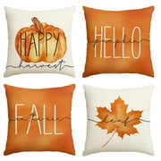 Sm:)e Fall Throw Pillow Covers 18 x 18 Set of 4 Maple Leaf Hello Pumpkin Blue