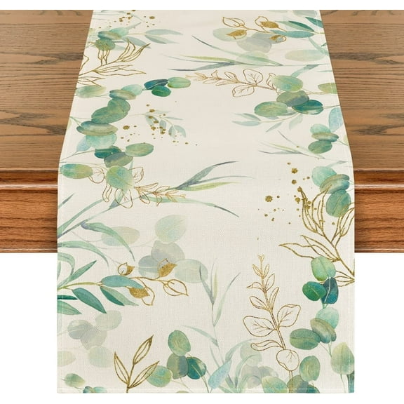Smile Farmhouse Greenery Eucalyptus Summer Table Runner for Spring Summer 13 x 72 Inch, Off White