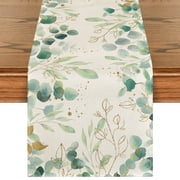 Smile Farmhouse Greenery Eucalyptus Summer Table Runner for Spring Summer 13 x 72 Inch, Off White
