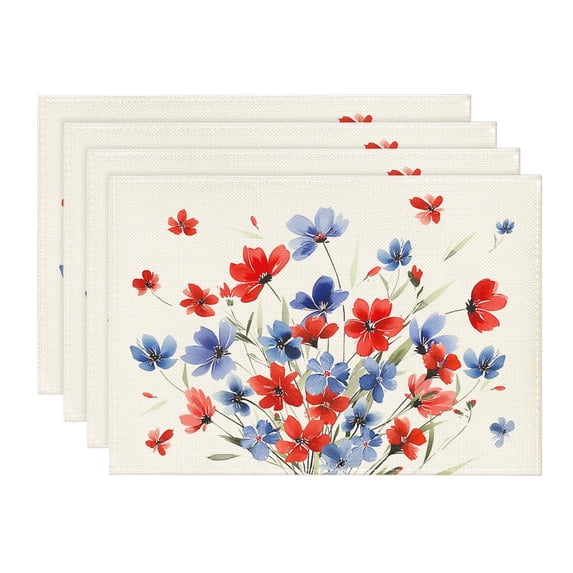 Sm:)e Floral Summer Patriotic 4th of July Placemats 12 x 18 Inch Set of 4