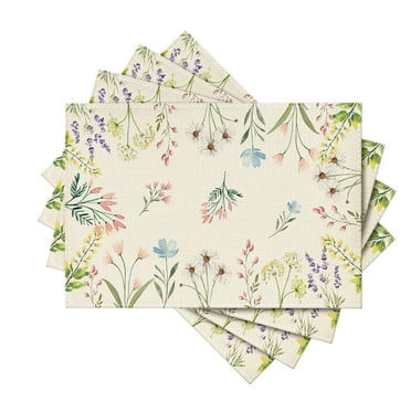 Sm:)e Cream Flowers Floral Polyester 12" x 18" Spring Summer Table Place Mat(4 Set)
