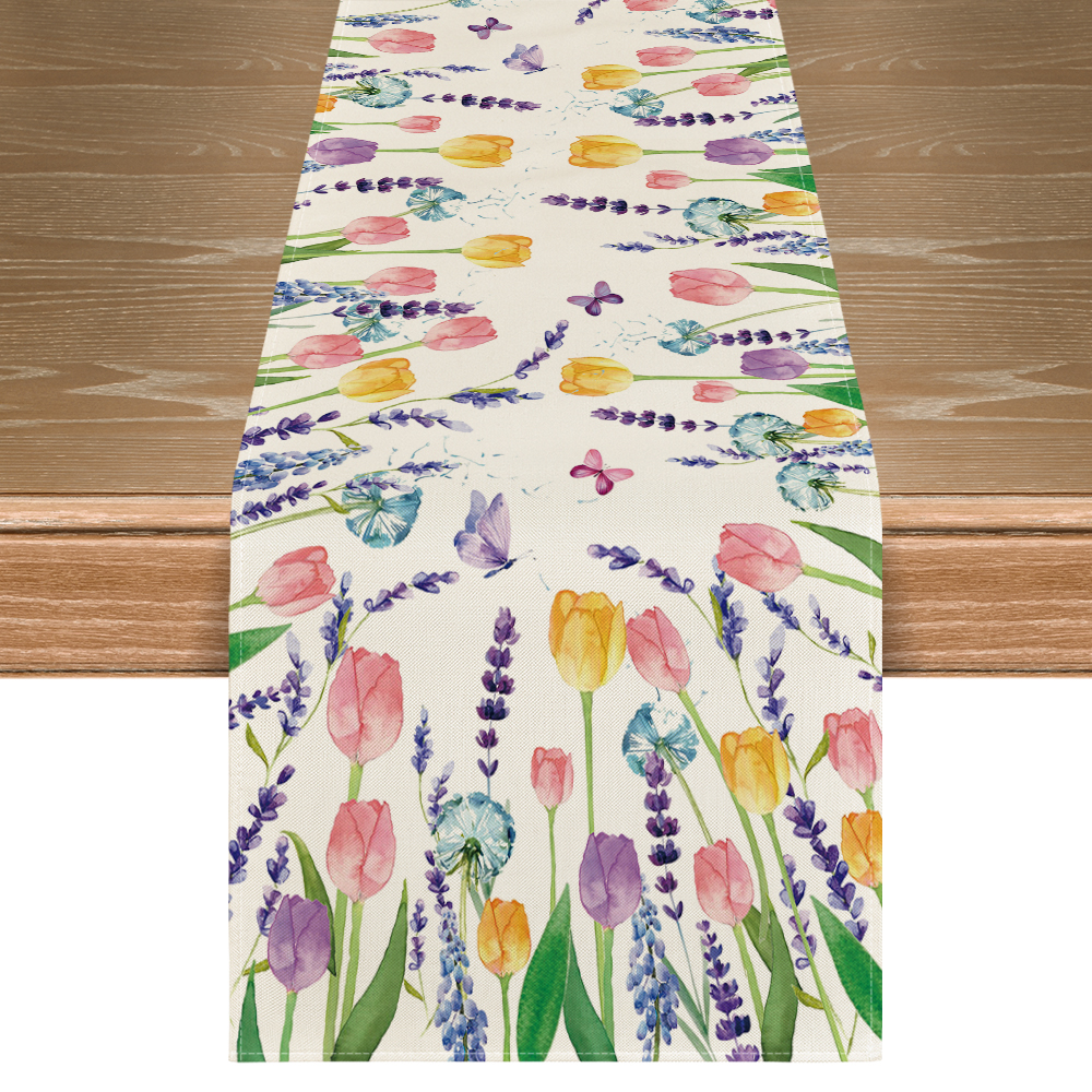 Sm:)e 72" x 13" Purple Tulip Lavender Table Runner for Spring and Summer Home Decor