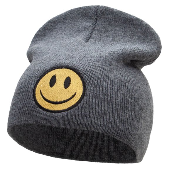 Smile Full Face Logo Embroidered Short Beanie - Dk Grey OSFM