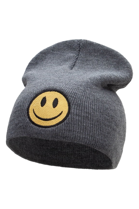 Smile Full Face Logo Embroidered Short Beanie - Dk Grey OSFM