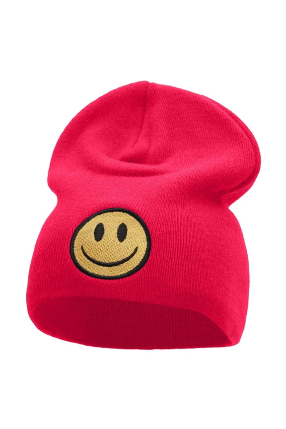 Smile Full Face Logo Embroidered Short Beanie - Magenta OSFM
