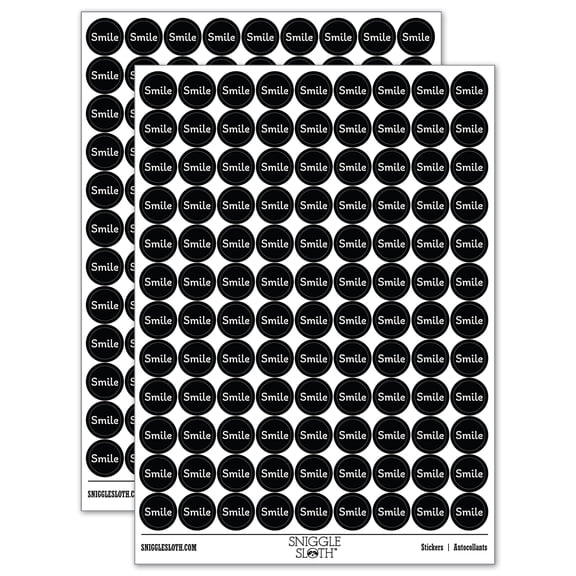 Smile Fun Text 200+ Round Stickers - Black - Gloss Finish - 0.50" Size