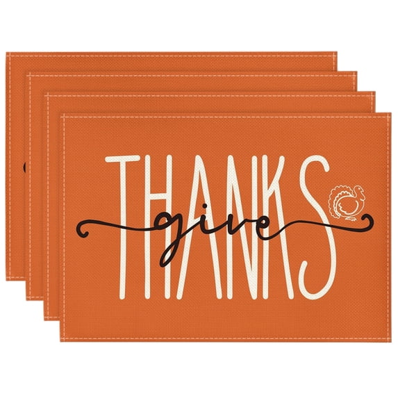 Smile Give Thanks Orange Thanksgiving Placemats 12x18 Inch Set of 4