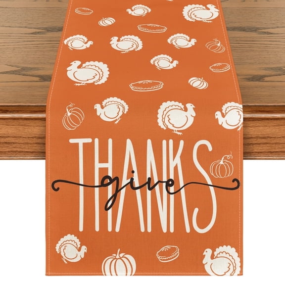 Smile Give Thanks Orange Thanksgiving Table Runner 13 x 72 Inch