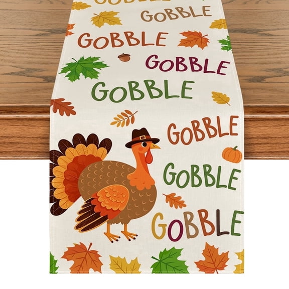 Smile Gobble Turkey Maple Leaves Thanksgiving Table Runner 13 x 72 Inch