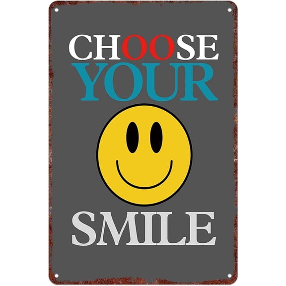 Smile Graphic Funny Metal Sign, Retro Wall Decor Plaque for Home Office Kitchen Bar Cafe Garden, 12x8 Inch